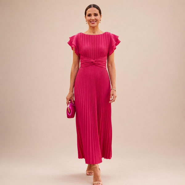 SERAPHINA | Vestido longo plissado elegante com cintura torcida