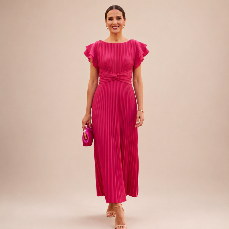 SERAPHINA | Vestido longo plissado elegante com cintura torcida